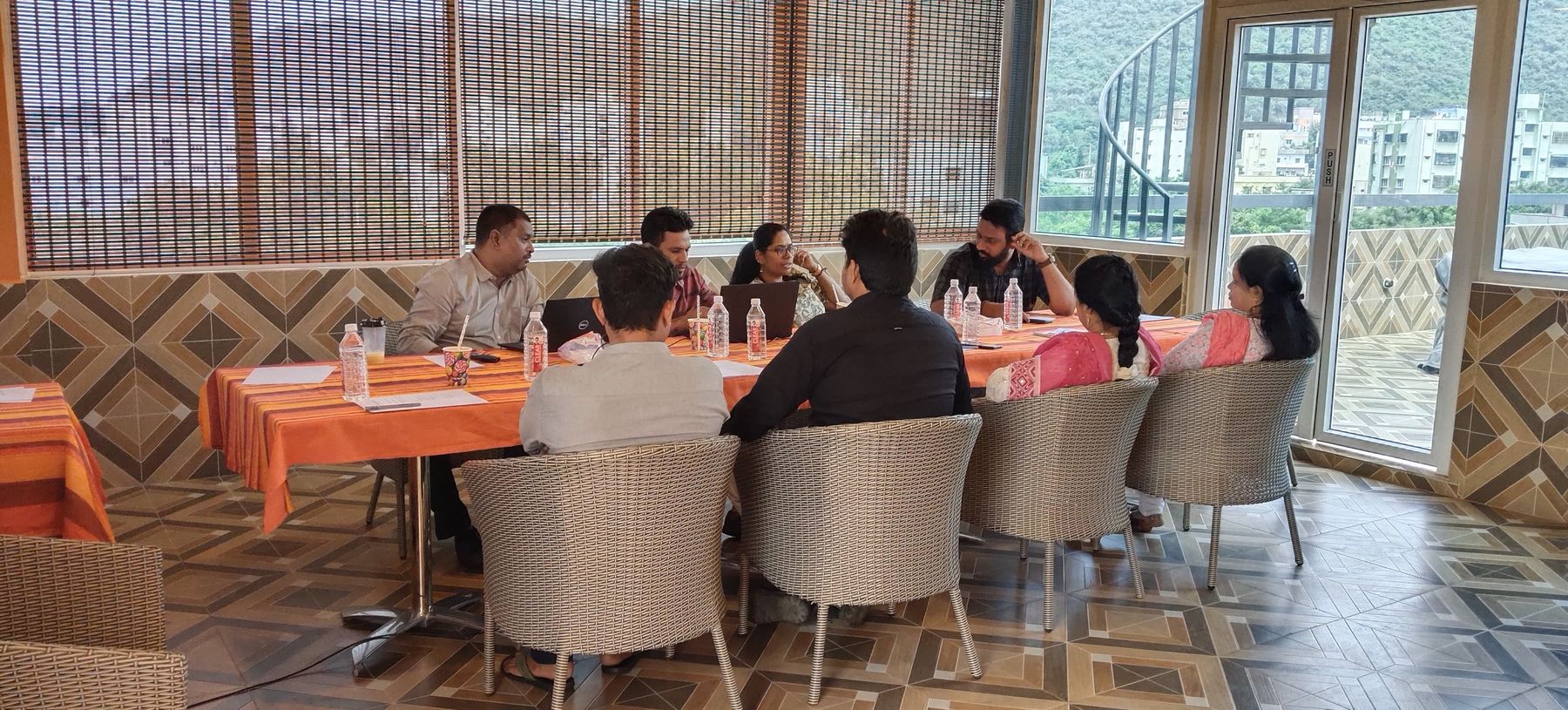 Group enjoying a BBQ dinner at The View